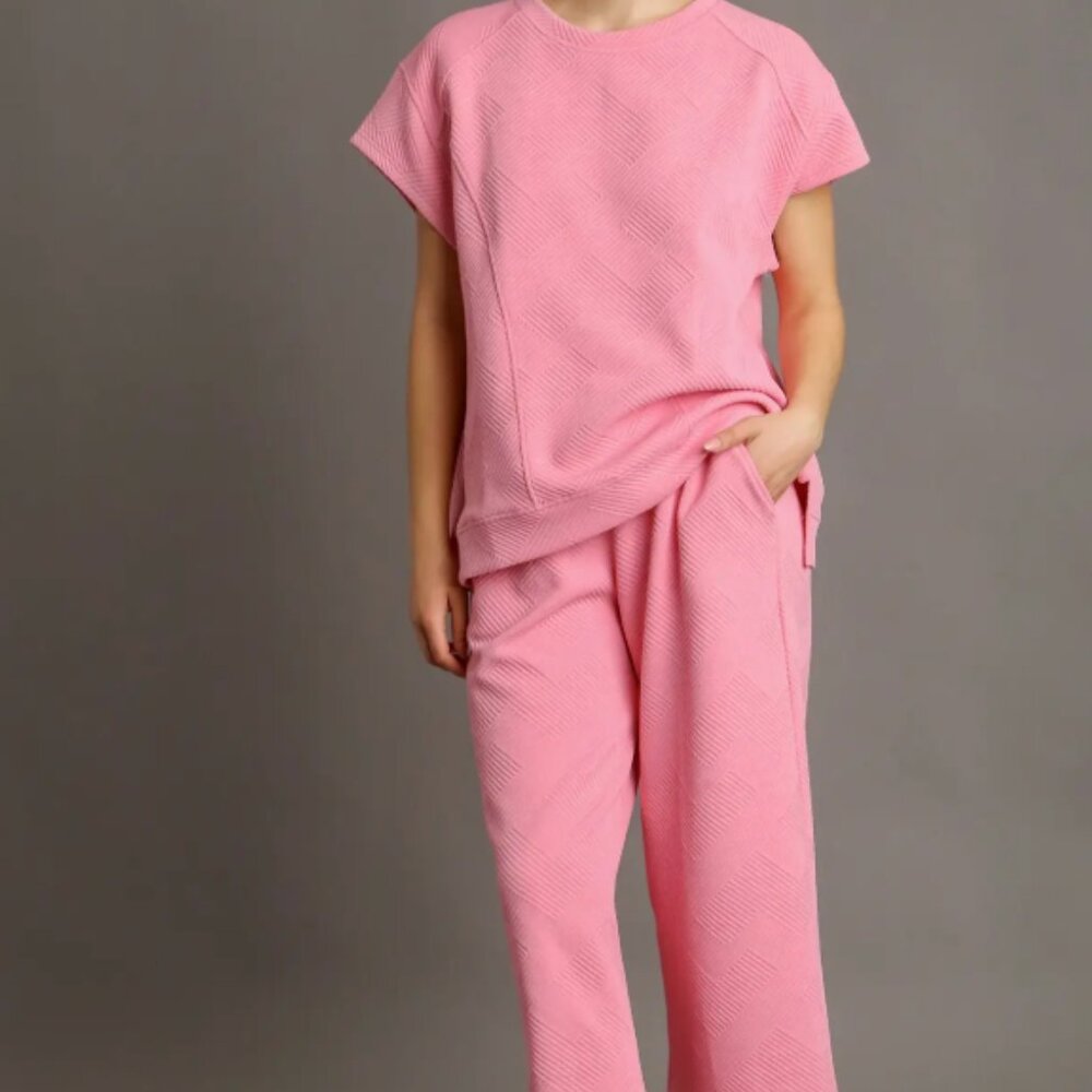 224.Criss Cross Jacquard Oversized Sweatshirt Top & Straight Sweatpants 2pc SET